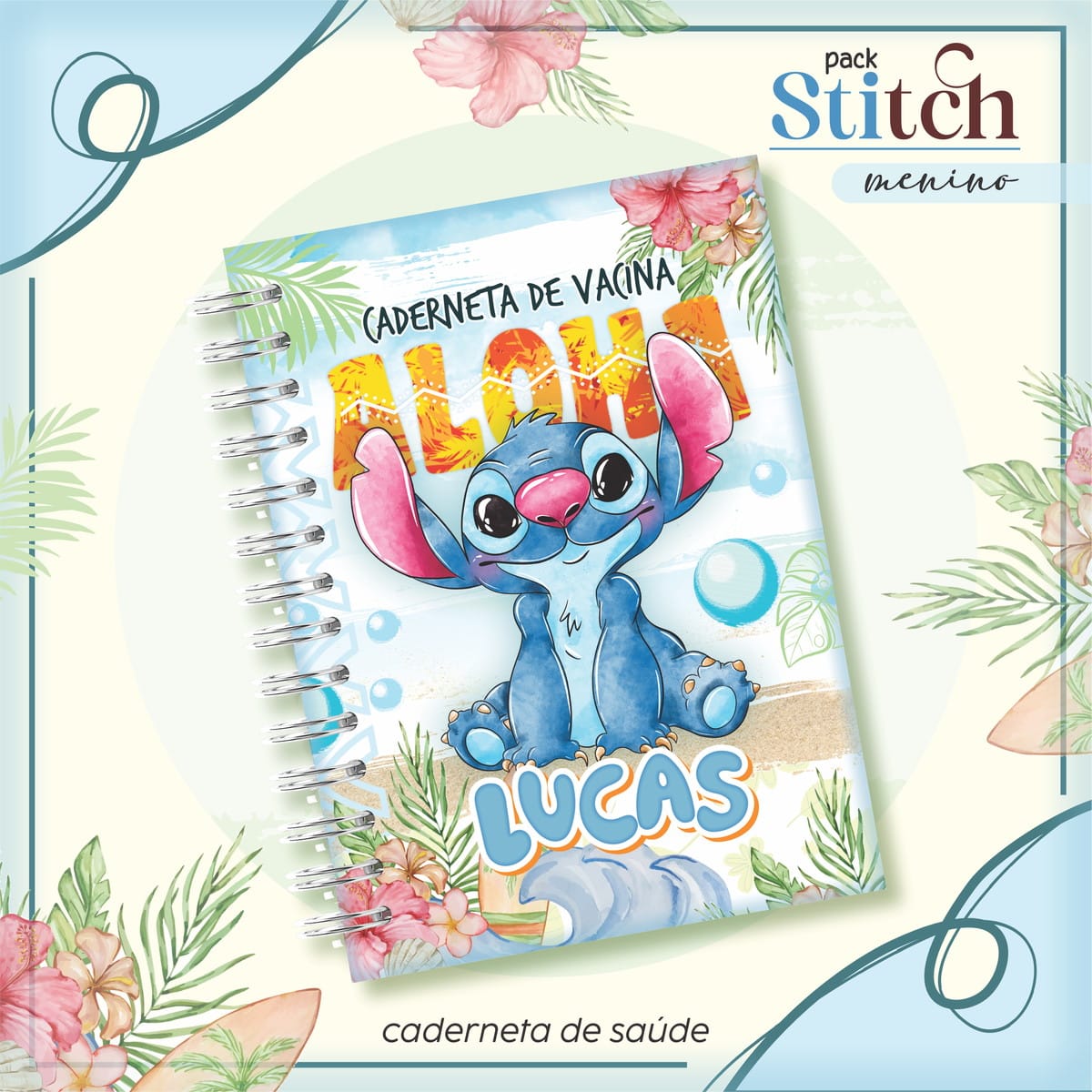 Caderneta de Vacina Stitch Menino para Personalizar 1 Caderneta de Vacina Stitch Menino para Personalizar