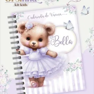 Caderneta de Vacina Ursinha Lavanda 5 Caderneta espiralada decorada com ilustração de ursinha vestida de bailarina em tons lilases