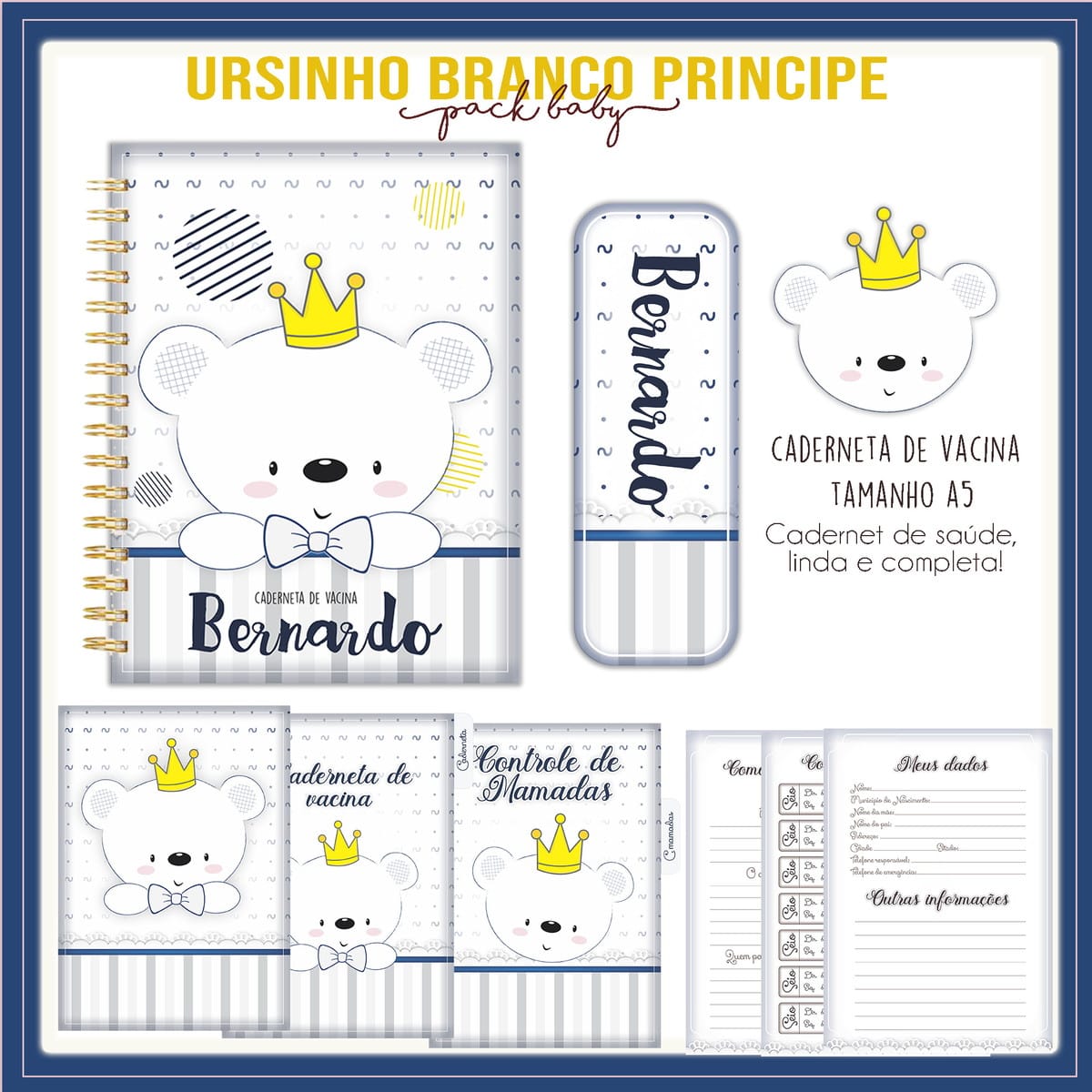 Caderneta de Vacina Personalizada Ursinho Branco 1 Caderneta de Vacina Personalizada Ursinho Branco