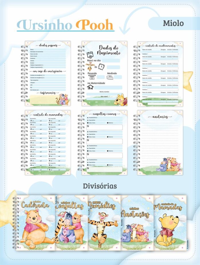 Caderneta de Vacina Ursinho Pooh Menino