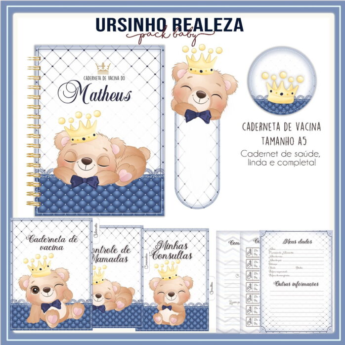Caderneta de Vacina Ursinho Realeza Menino