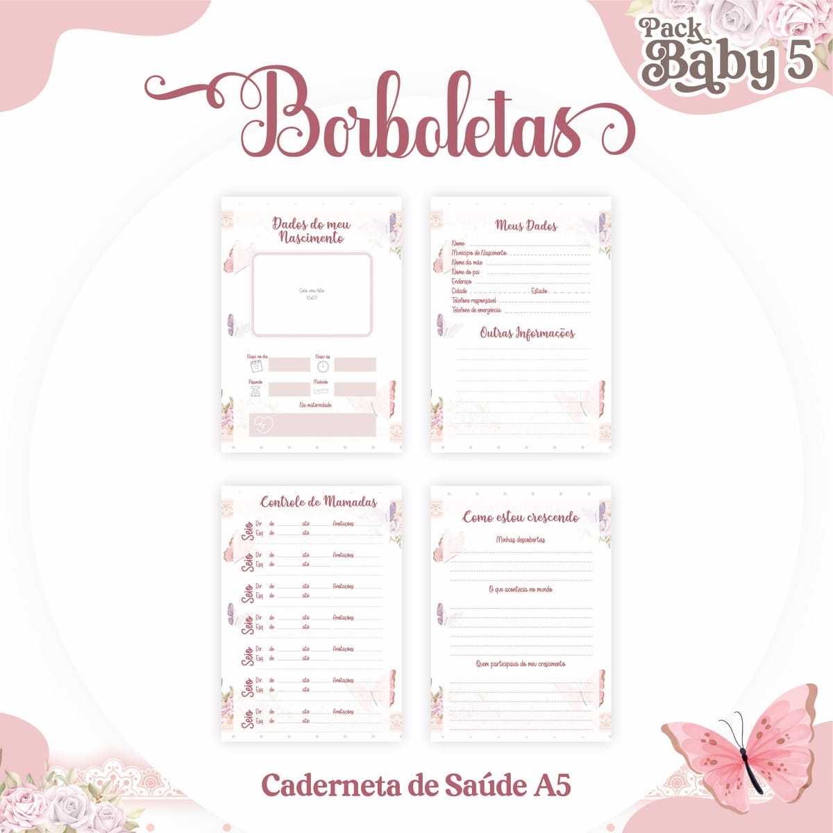 Caderneta de Vacinação Digital Infantil Borboletas Rosinha 2 Caderneta de Vacinação Digital Infantil Borboletas Rosinha