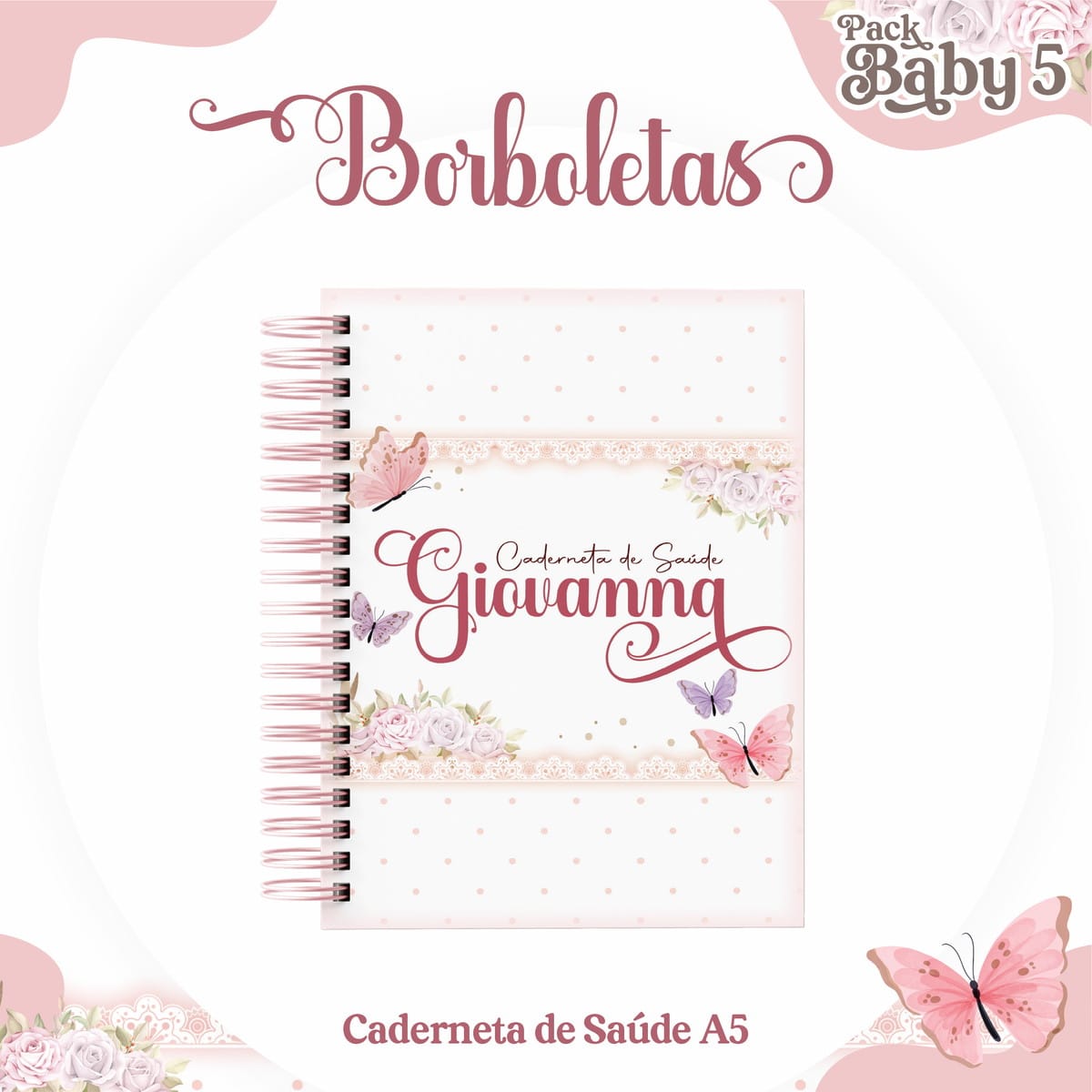 Caderneta de Vacinação Digital Infantil Borboletas Rosinha 1 Caderneta de Vacinação Digital Infantil Borboletas Rosinha