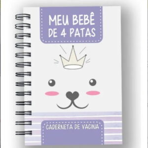 Caderno espiral com capa decorada com desenho de rosto de animal e coroa.