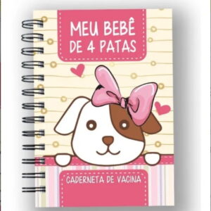 Caderneta de Vacinas e Momentos para Cachorrinha 15 Capa de caderneta com ilustração de cachorrinha fofa e laço rosa.