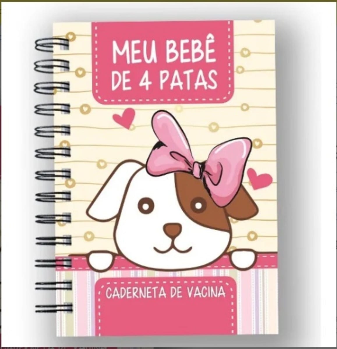 Caderneta de Vacinas e Momentos para Cachorrinha 1 Capa de caderneta com ilustração de cachorrinha fofa e laço rosa.