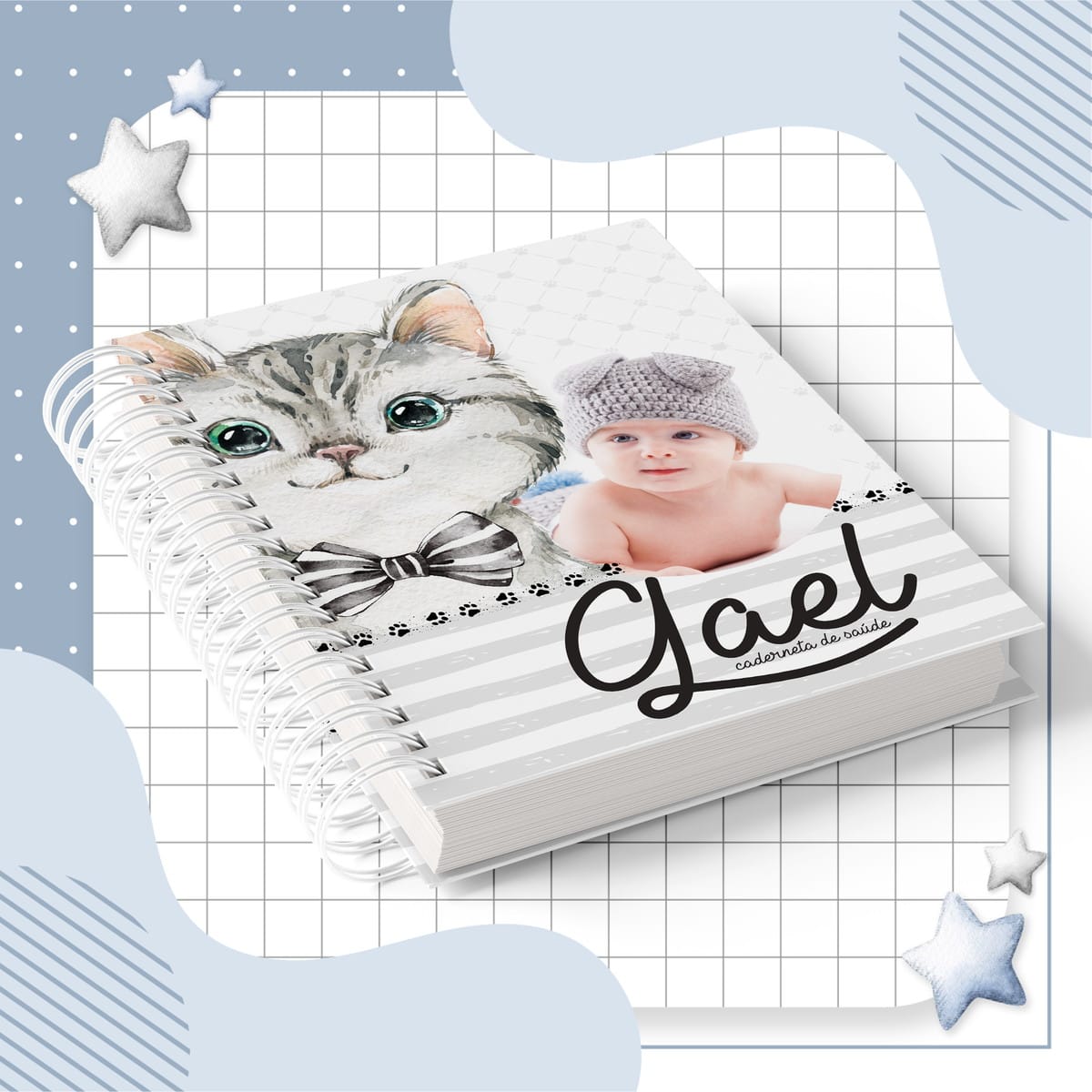 Caderneta de Bebê Digital Tema Gatinho para Personalizar 1 Caderneta de Bebê Digital Tema Gatinho para Personalizar