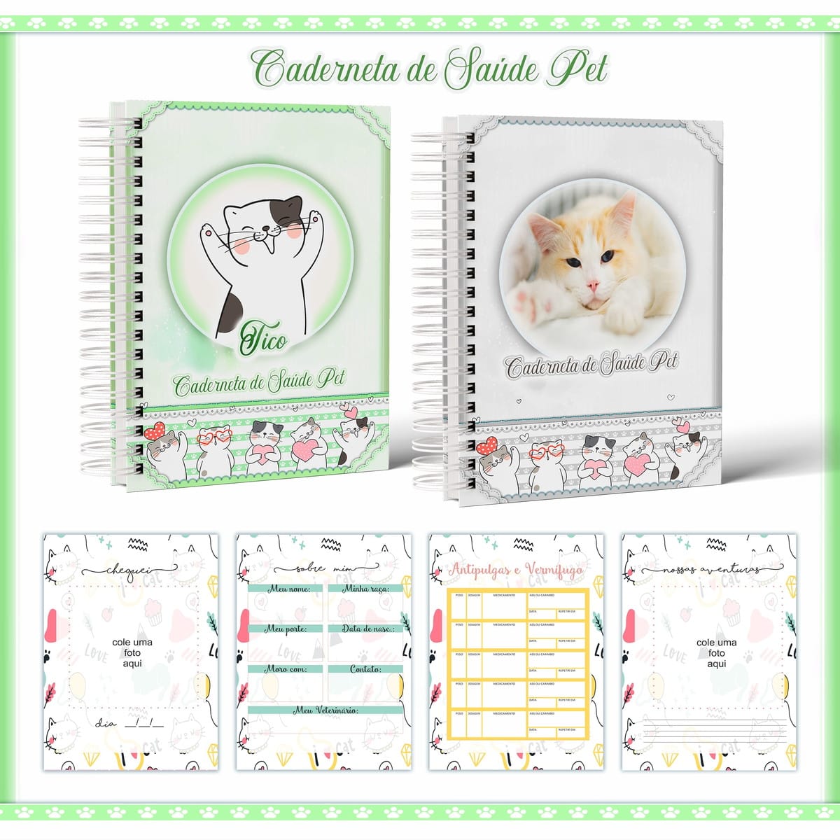 Caderneta de Vacinação Pet Gato Arquivo Digital Personalizável 1 Caderneta de Vacinação Pet Gato Arquivo Digital Personalizável