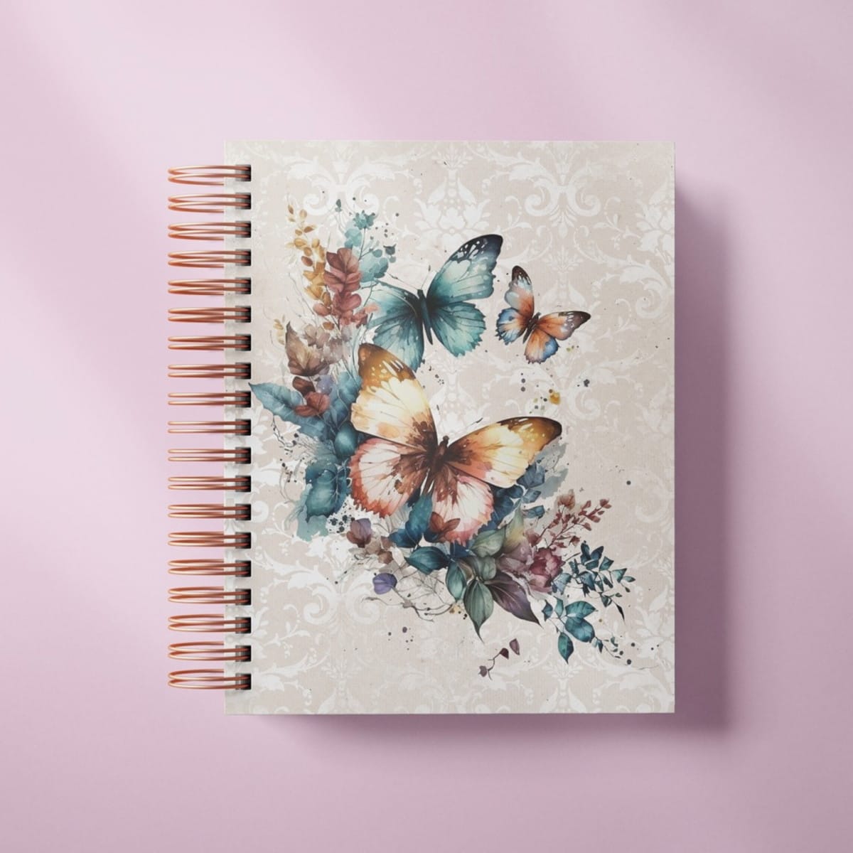 Caderno A5 de Borboletas em Aquarela para Imprimir 3 Caderno espiral com capa decorada com borboletas e flores em aquarela.