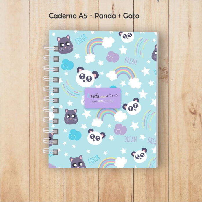 Caderno A5 - Panda + Gato