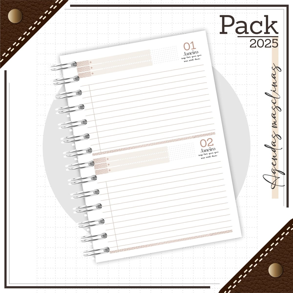 Caderno Couro Branco Arquivos Editáveis para Encadernação 3 Caderno Couro Branco Arquivos Editáveis para Encadernação