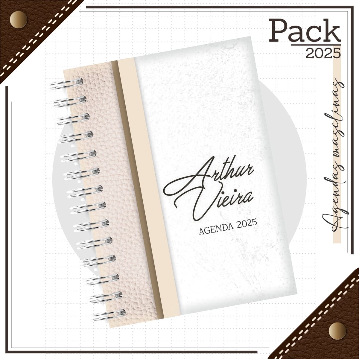 Caderno Couro Branco Arquivos Editáveis para Encadernação 1 Caderno Couro Branco Arquivos Editáveis para Encadernação