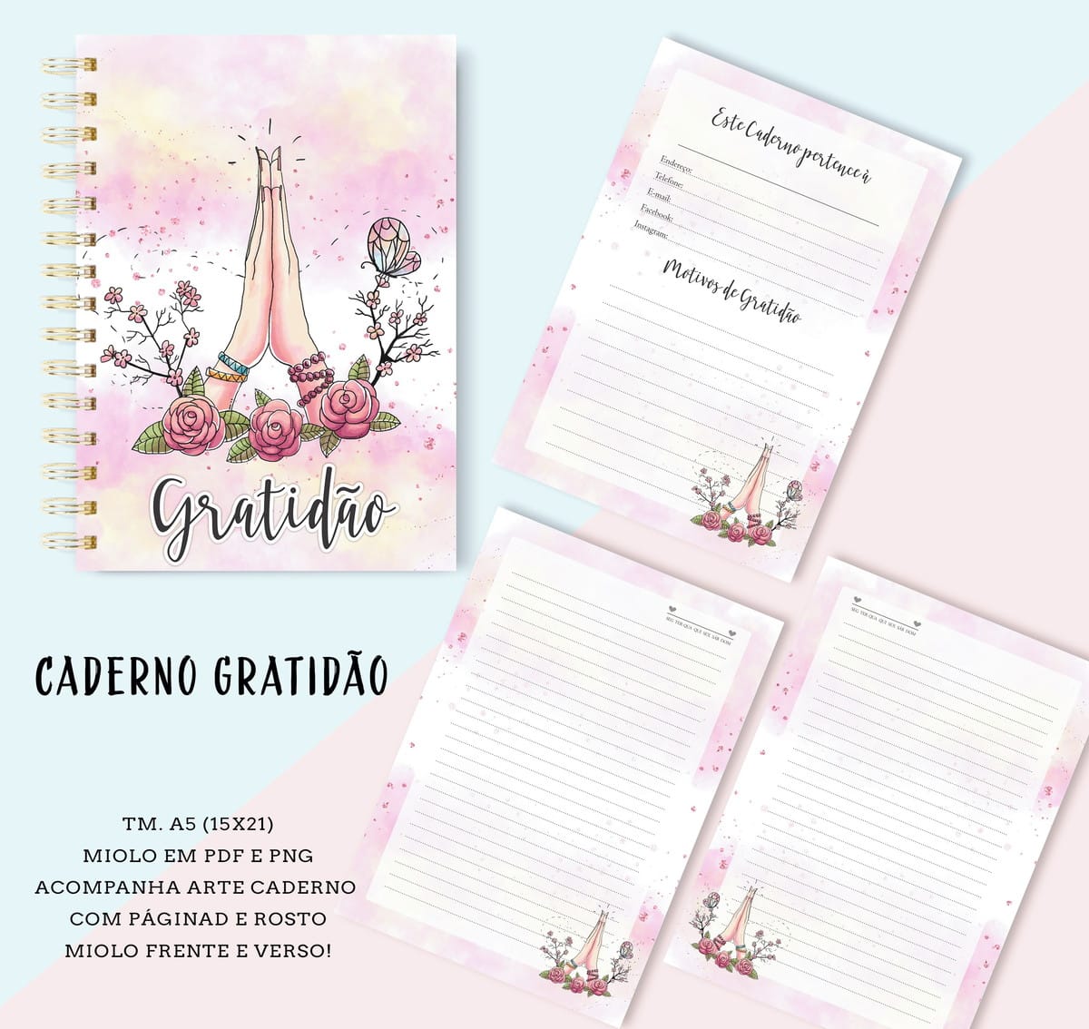 Caderno de Gratidão Digital para Imprimir e Personalizar 1 Caderno de Gratidão Digital para Imprimir e Personalizar