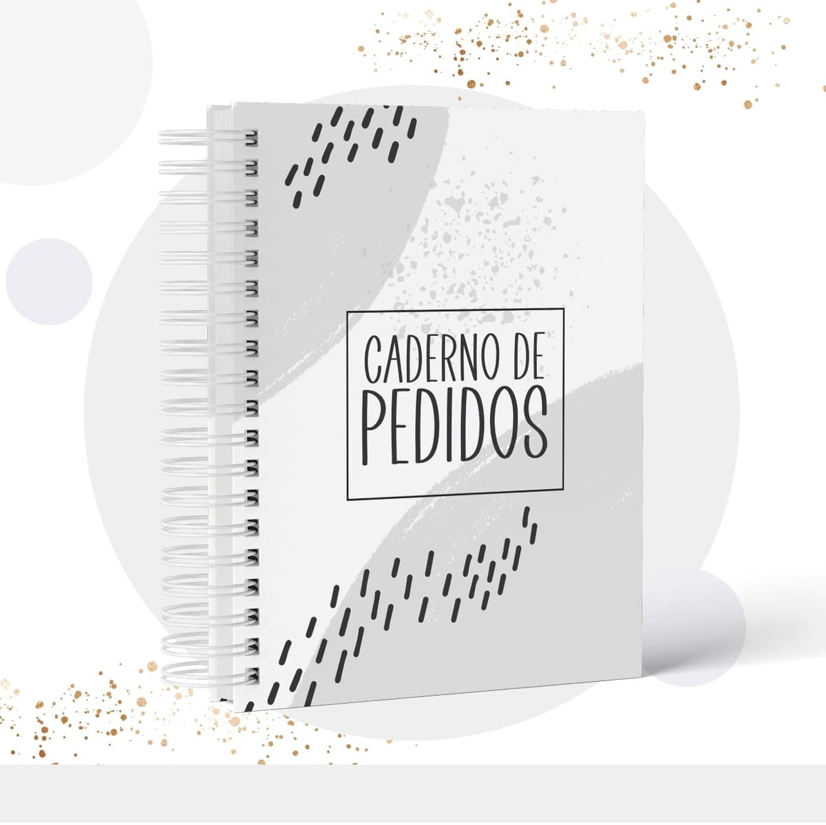 Caderno de Pedidos Masculino Digital para Personalizar 2 Caderno de pedidos com capa branca com detalhes pretos e cinzas