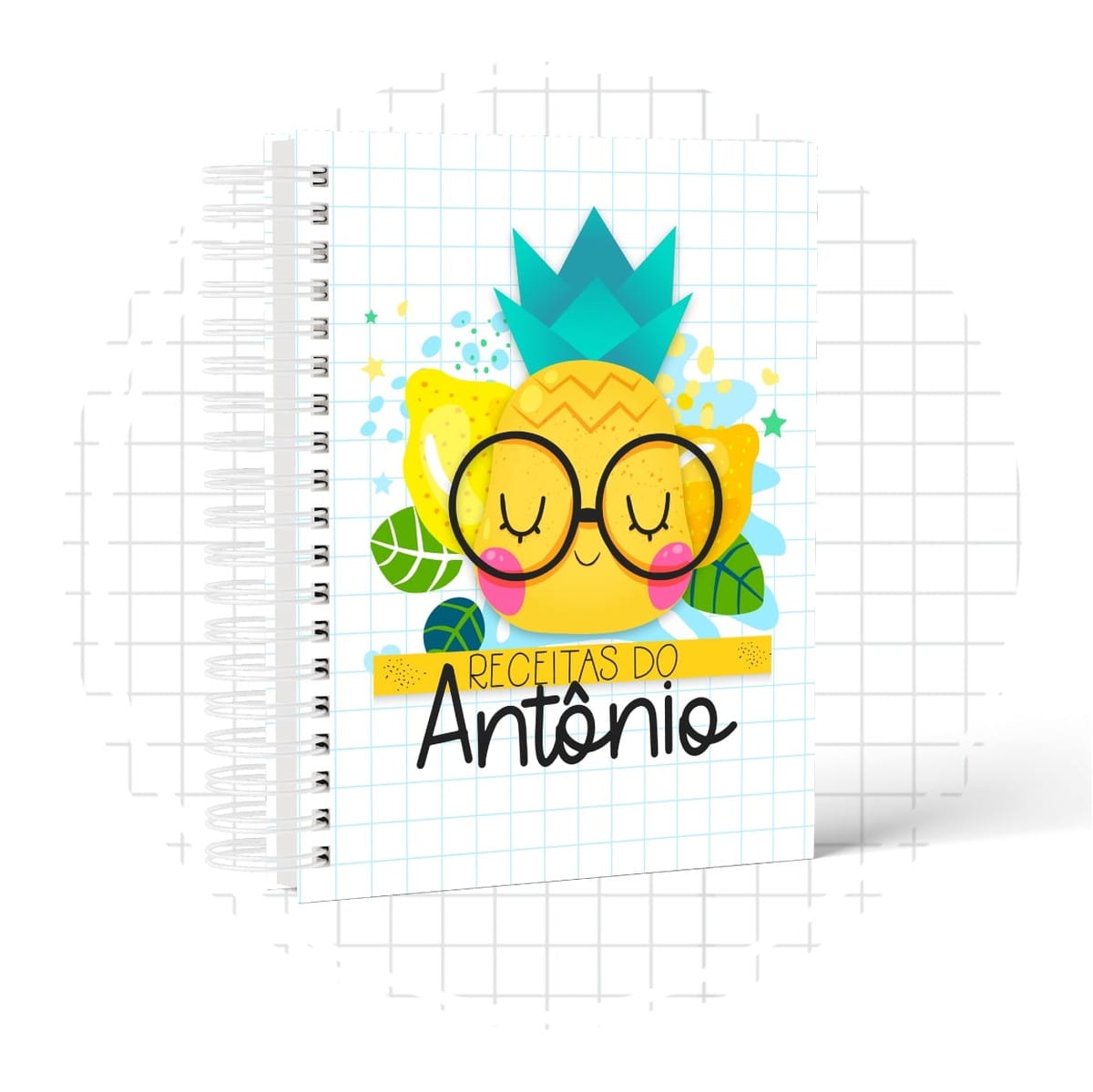 Caderno de Receitas do Bebê Menino Tema Abacaxi 1 Caderno de Receitas do Bebê Menino Tema Abacaxi