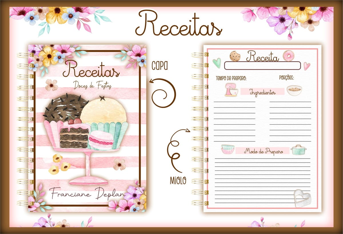Caderno de Receitas Doces de Festa Digital para Personalizar 1 Caderno de Receitas Doces de Festa Digital para Personalizar