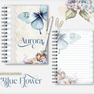 Caderno Feminino Blue Flower 6 Caderno Feminino Blue Flower