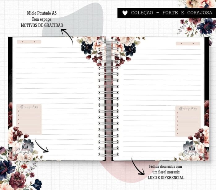 Caderno Forte e Corajosa Floral