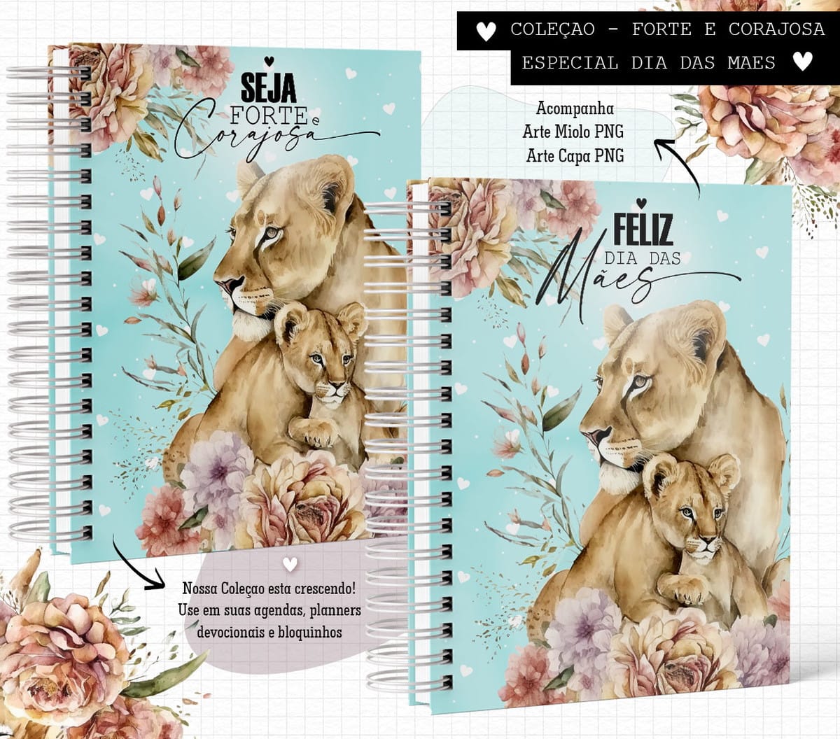 Caderno Digital Leoas Forte e Corajosa para Personalizar 2 Caderno Digital Leoas Forte e Corajosa para Personalizar - Imagem 2