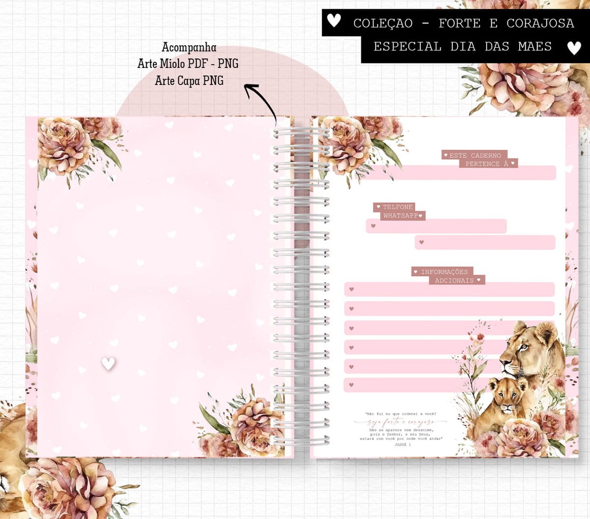 Caderno Digital Leoas Forte e Corajosa para Personalizar 3 Caderno Digital Leoas Forte e Corajosa para Personalizar - Imagem 3