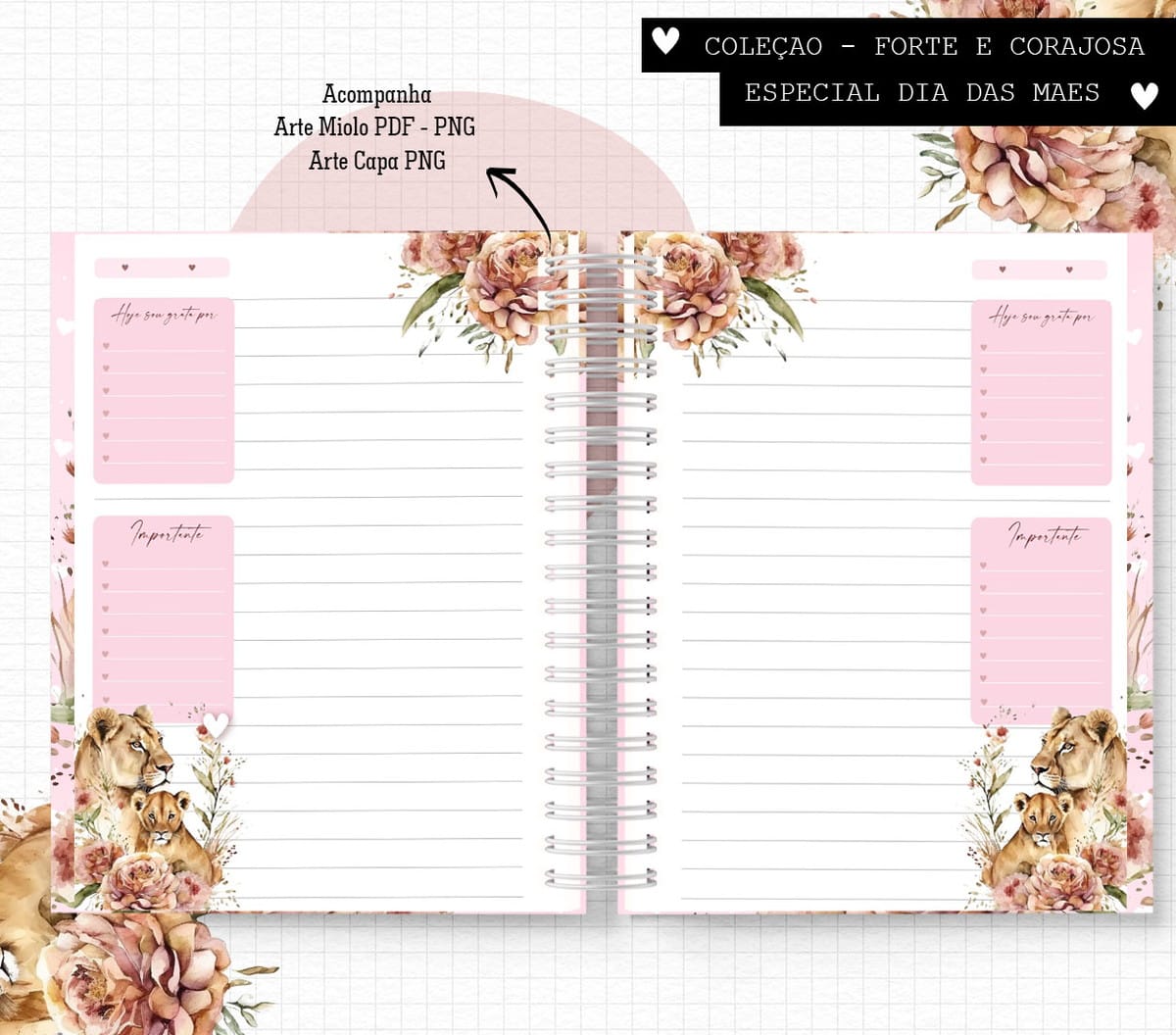 Caderno Digital Leoas Forte e Corajosa para Personalizar 4 Caderno Digital Leoas Forte e Corajosa para Personalizar - Imagem 4