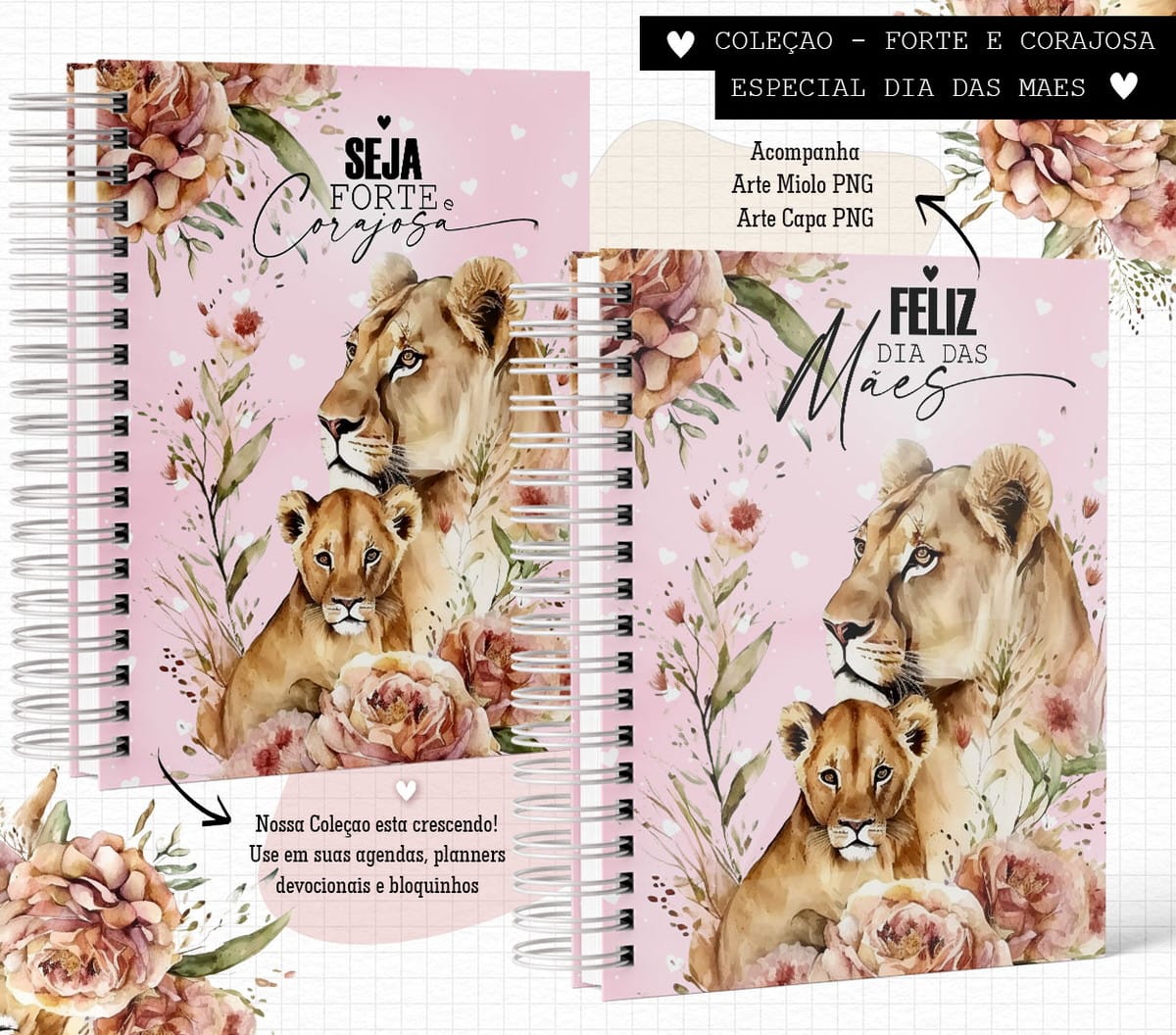 Caderno Digital Leoas Forte e Corajosa para Personalizar 1 Caderno Digital Leoas Forte e Corajosa para Personalizar
