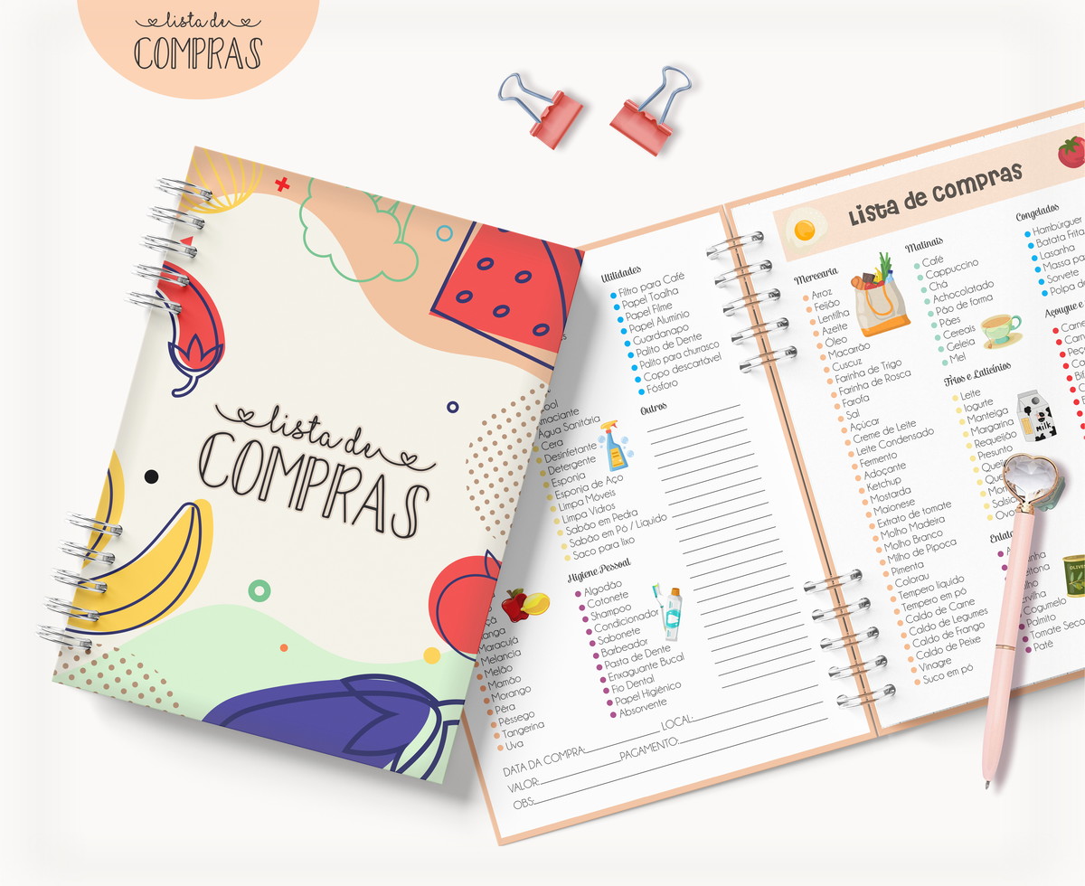 Caderno de Lista de Compras Digital Personalizável 1 Caderno de Lista de Compras Digital Personalizável