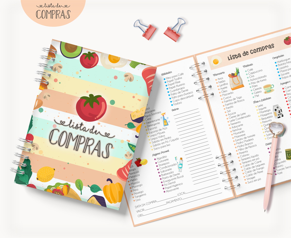 Caderno Lista de Compras Digital A5 para Imprimir 1 Caderno Lista de Compras Digital A5 para Imprimir