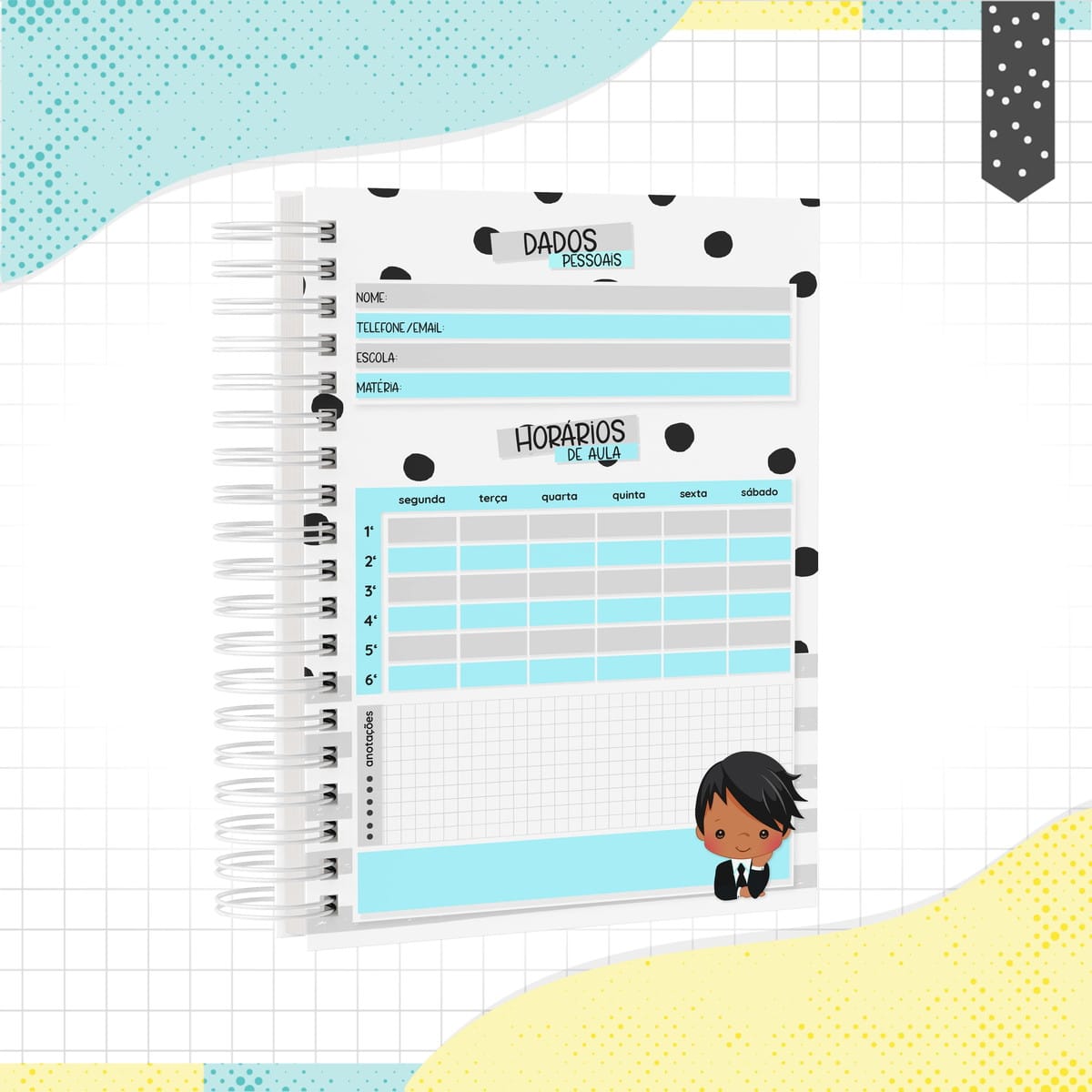 Caderno Infantil Menino Negro Personalizado Arquivo Digital 2 Caderno Infantil Menino Negro Personalizado Arquivo Digital - Imagem 2