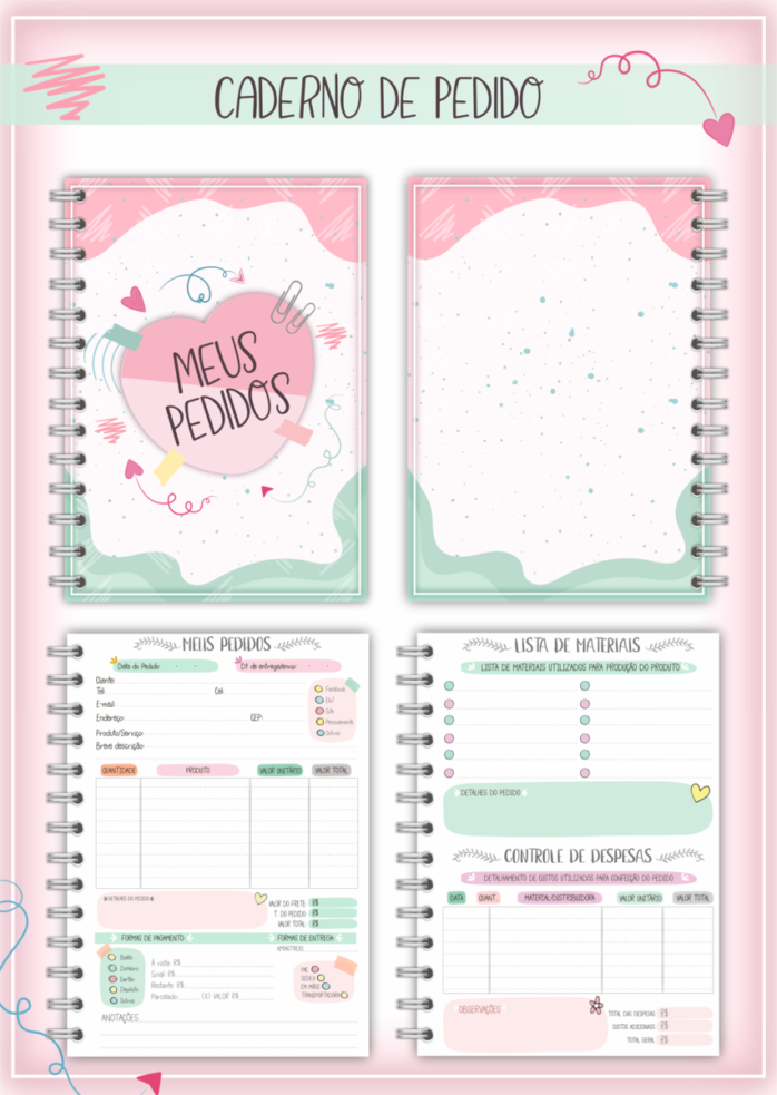Caderno Meus Pedidos Cute
