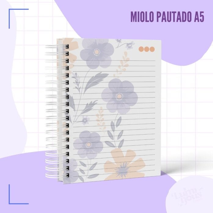 Caderno Pautado Floral Roxo