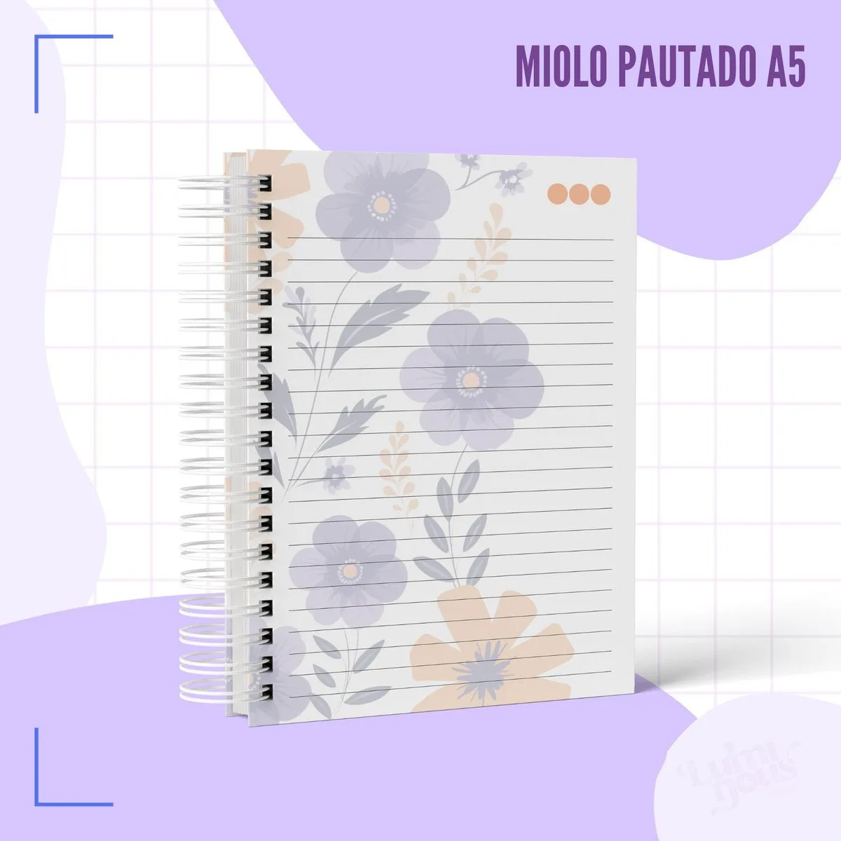 Caderno Pautado Floral Roxo