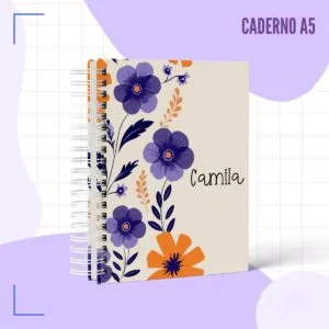 Caderno Pautado Floral Roxo 6 Caderno Pautado Floral Roxo