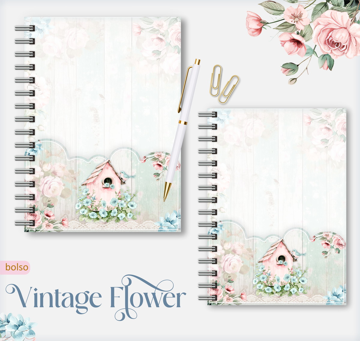 Caderno Pautado Floral Vintage para Encadernação 2 Caderno Pautado Floral Vintage para Encadernação - Imagem 2