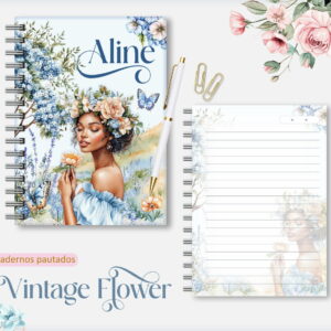 Kit Caderno Pautado Vintage Floral para Encadernação 19 caderno pautado vintage flower 04 arquivos encadernacao