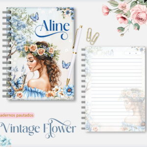 caderno pautado vintage flower 05 arquivos encadernacao