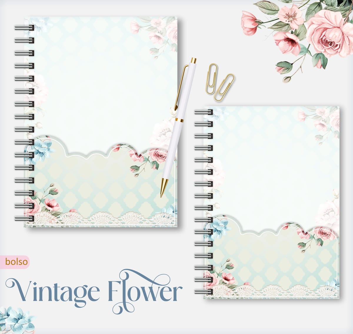 Caderno Pautado Vintage Floral para Encadernação Artesanal 2 Caderno Pautado Vintage Floral para Encadernação Artesanal - Imagem 2