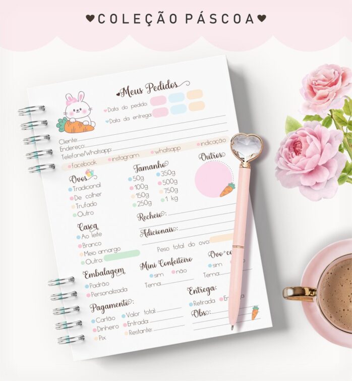 Caderno Pedidos Páscoa Roxo
