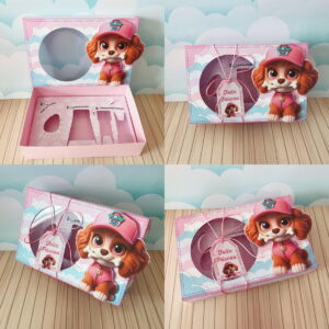Caixa Skye Patrulha Canina Arquivo Digital para Montar 13 Caixa de presente temática rosa com ilustração de cachorrinha e visor transparente
