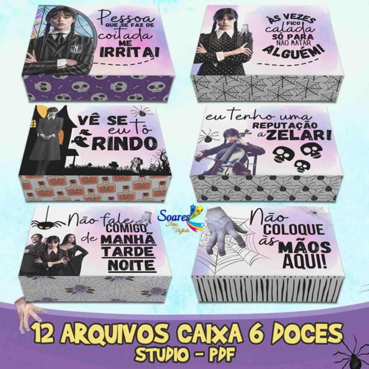 Caixas para Doces Wandinha Arquivo Digital com 12 Modelos 1 Caixas para Doces Wandinha Arquivo Digital com 12 Modelos