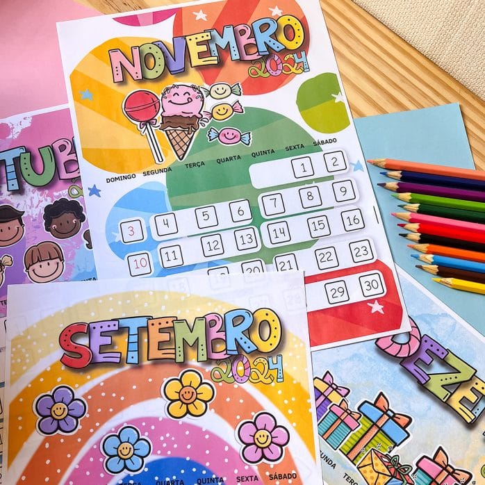 Calendário Infantil 2024 Pedagógico Arquivo Digital em PDF