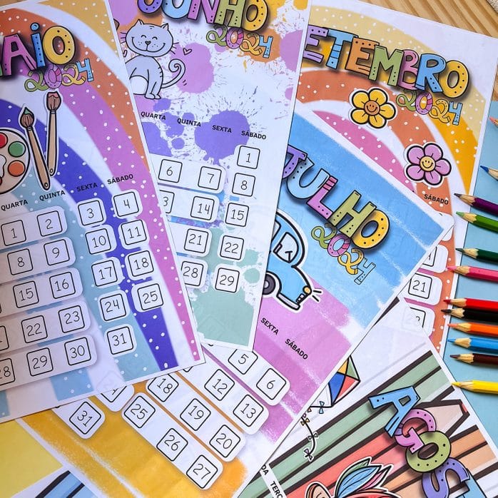 Calendário Infantil 2024 Pedagógico Arquivo Digital em PDF