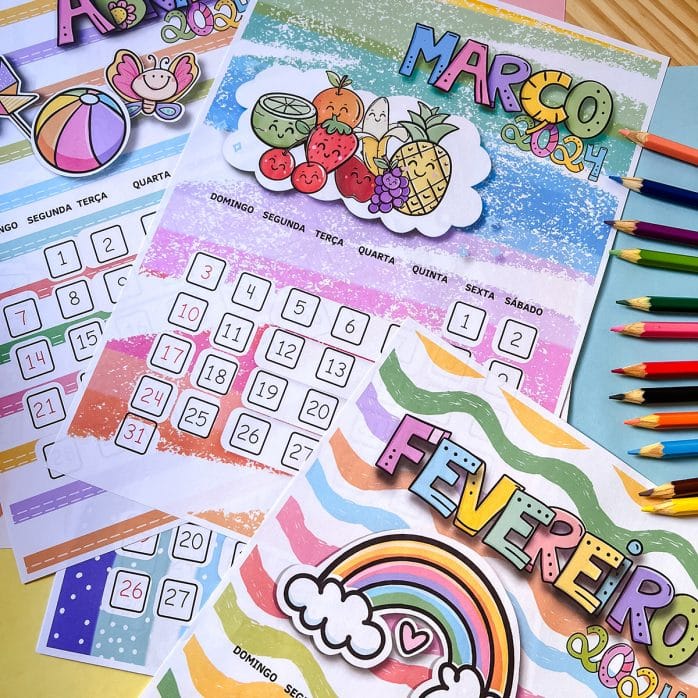 Calendário Infantil 2024 Pedagógico Arquivo Digital em PDF