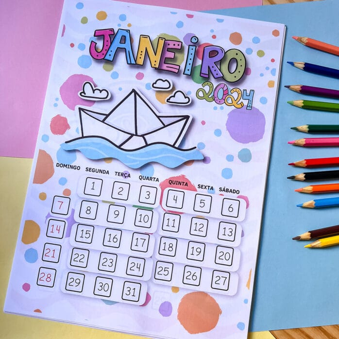 Calendário Infantil 2024 Pedagógico Arquivo Digital em PDF