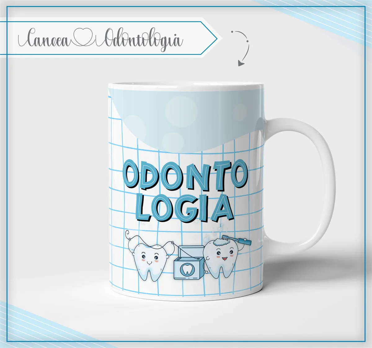 Arte digital de odontologia com dentes sorridentes e texto "ODONTOLOGIA".