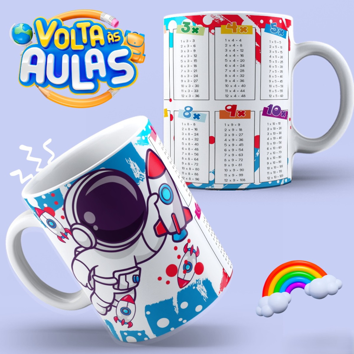 Caneca Tabuada 30 Artes Volta as Aulas para Sublimação 4 Caneca Tabuada 30 Artes Volta as Aulas para Sublimação - Imagem 4