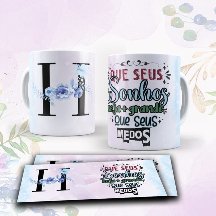 Canecas Alfabeto Floral Roxo