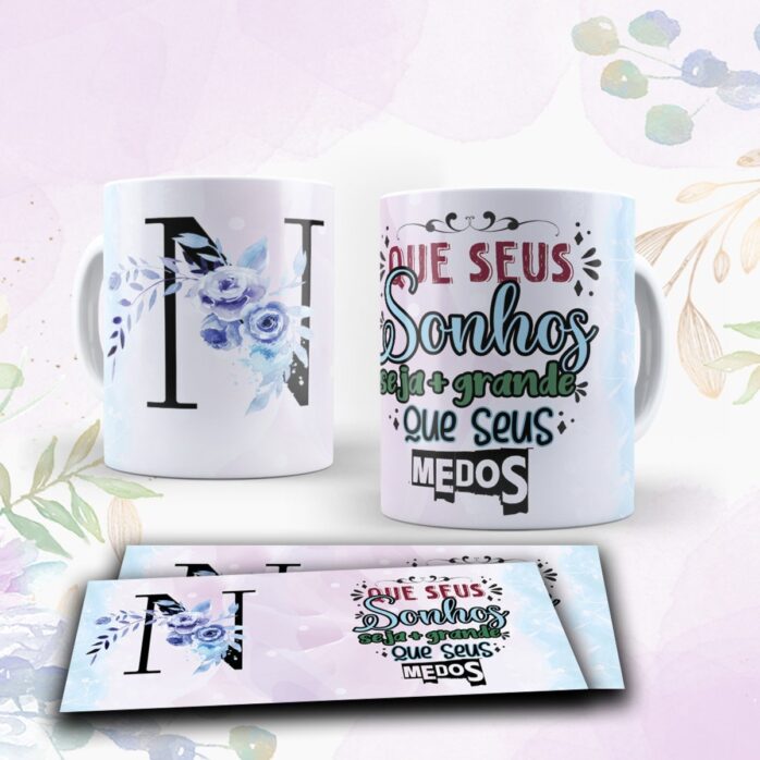 Canecas Alfabeto Floral Roxo