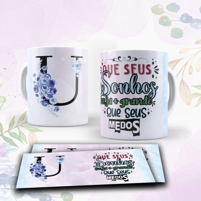 Canecas Alfabeto Floral Roxo