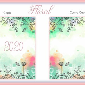 Capa e contra capa de caderno com arte digital floral em tons pastel